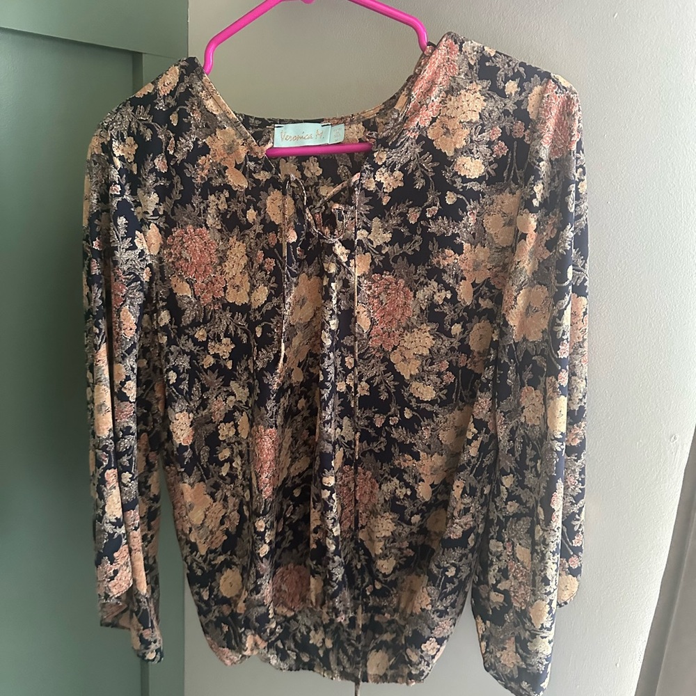 Veronica M Floral Peasant Blouse - Black, Peach, Cream